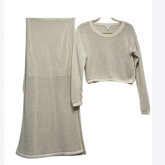 The Drop Birch Crochet Set | Sweater & Maxi Skirt Cream M Cotton Beach Boho - Picture 3 of 6